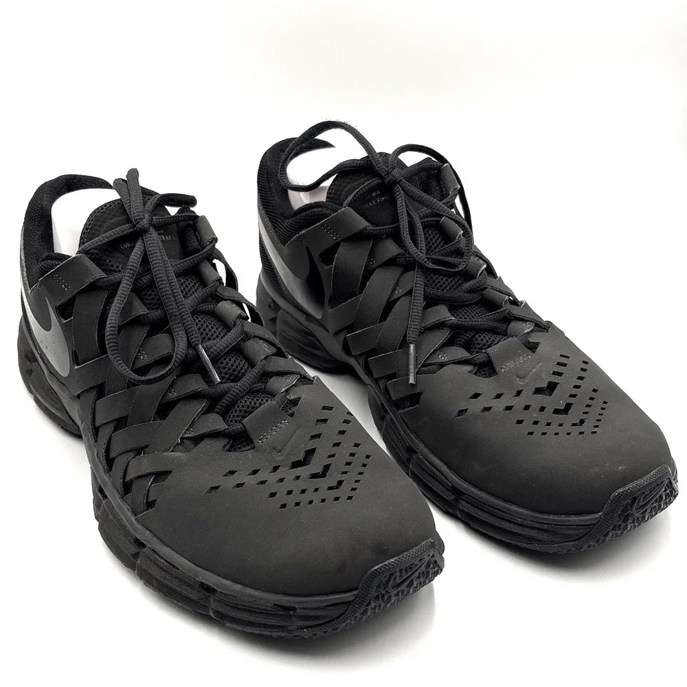 Nike Lunar Fingertrap TR Mens Size 12 Triple Black Training Shoes 898066-010